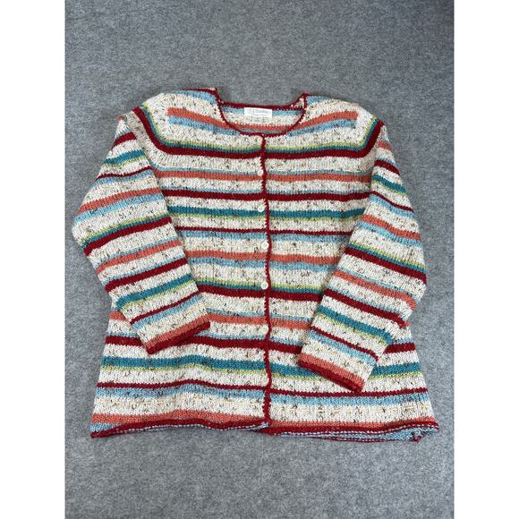 Christopher & Banks Sweaters - Vintage 90s CJ Banks Christopher & Banks Cardigan Womens XL Red Beige Striped